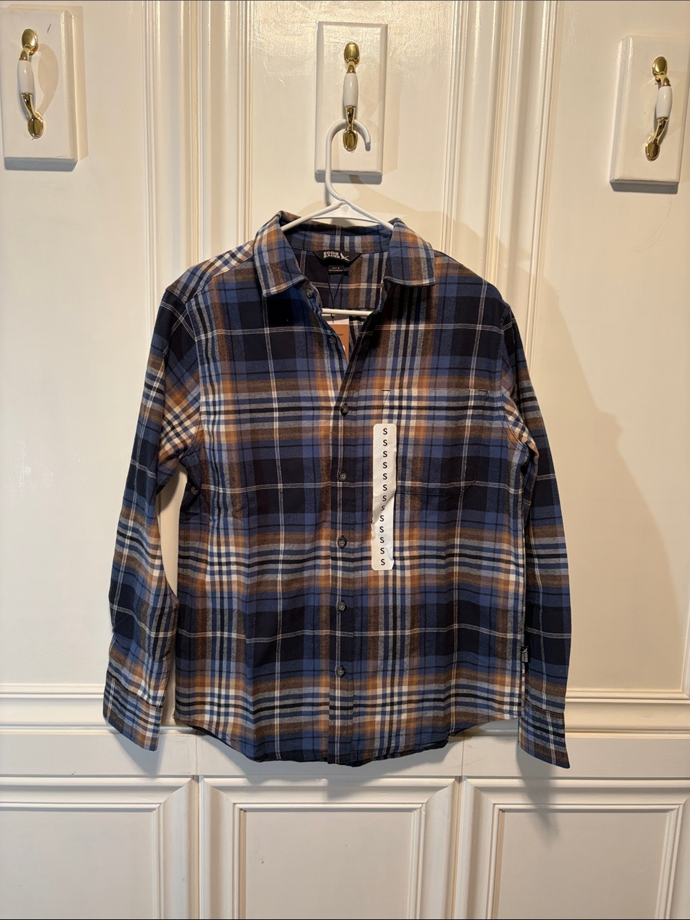 Eddie Bauer Navy and Brown Plaid Button-Down Shirt